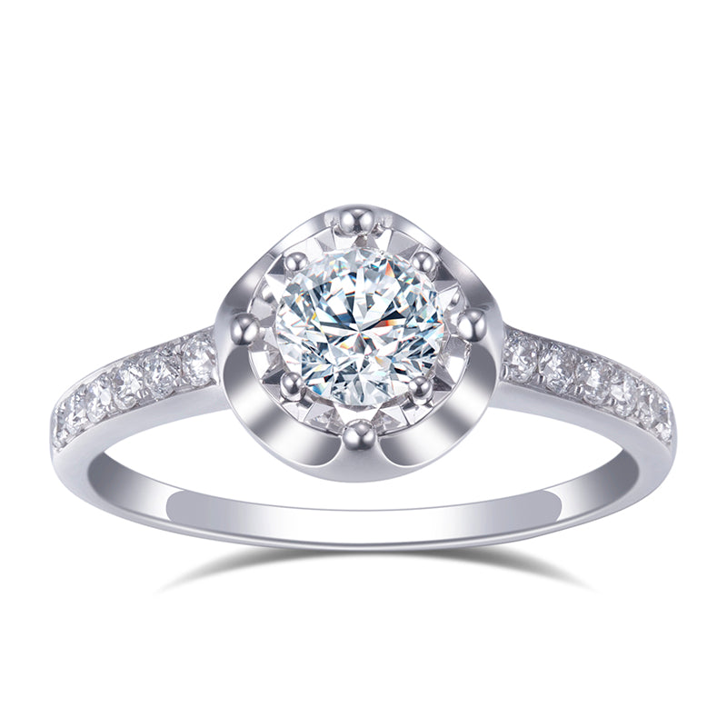 Eco-671: ペタルラディアンス – ラボグロウンクッションハローリング（18Kホワイトゴールド）