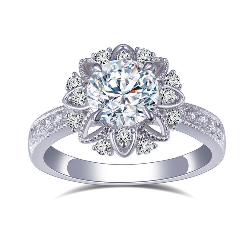 Eco-672: 咲き誇る光 – ラボグロウンダイヤモンド ペタルハローリング 18Kホワイトゴールド