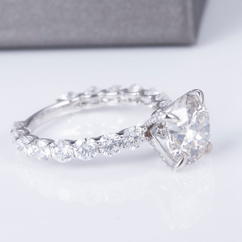 Eco-680: 永遠の輝き – ラボグロウンダイヤモンドパヴェソリティアリング（18Kホワイトゴールド）