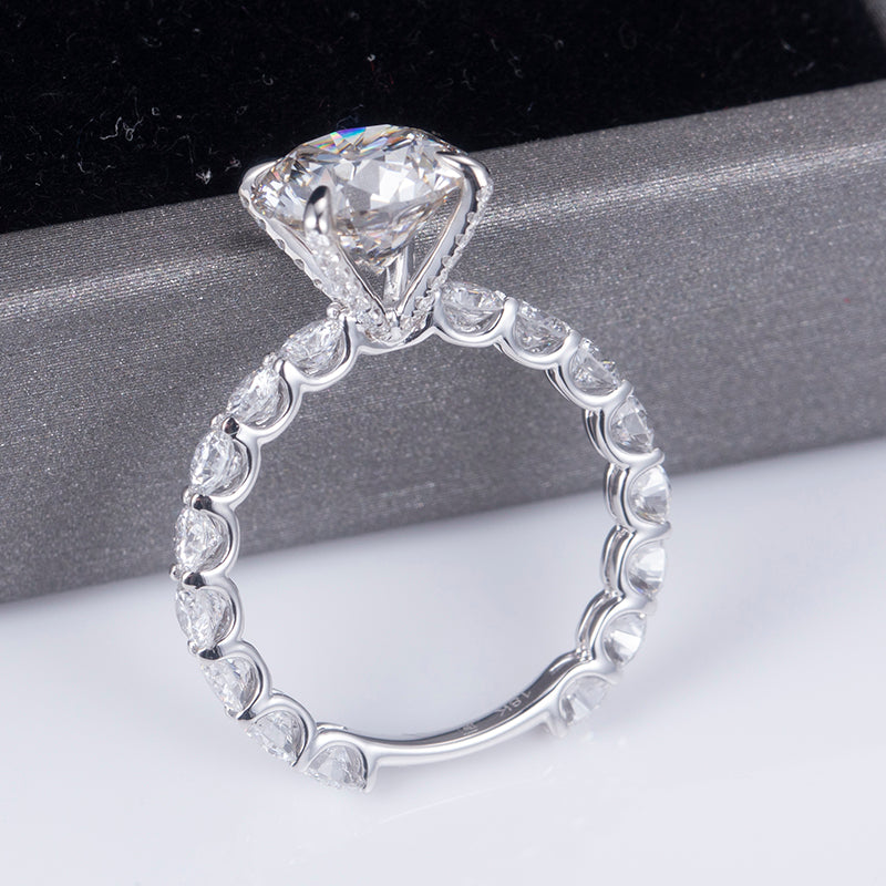 Eco-680: 永遠の輝き – ラボグロウンダイヤモンドパヴェソリティアリング（18Kホワイトゴールド）