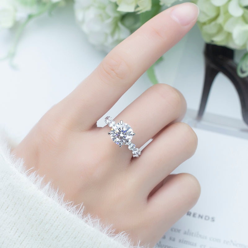 Eco-680: 永遠の輝き – ラボグロウンダイヤモンドパヴェソリティアリング（18Kホワイトゴールド）