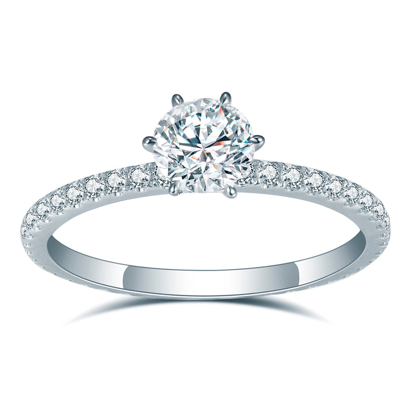 Eco-689: スターリット グレース – ラボグロウン ダイヤモンド パヴェ ソリティア リング 18K ホワイトゴールド