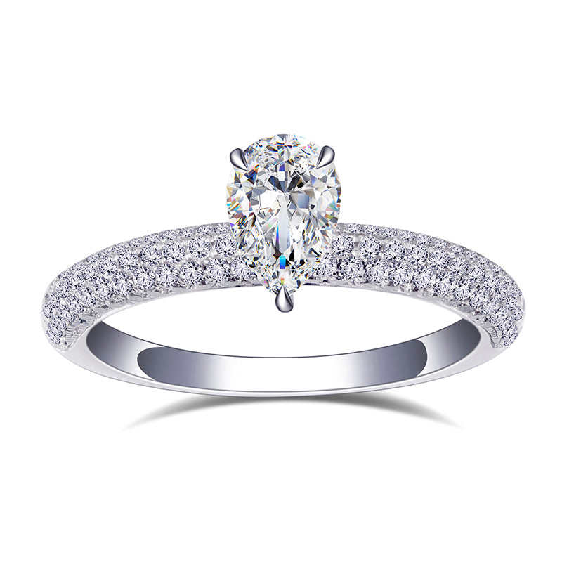 Eco-727: ティアドロップライト – ラボグロウンペアシェイプダイヤモンドパヴェリング（18Kホワイトゴールド）