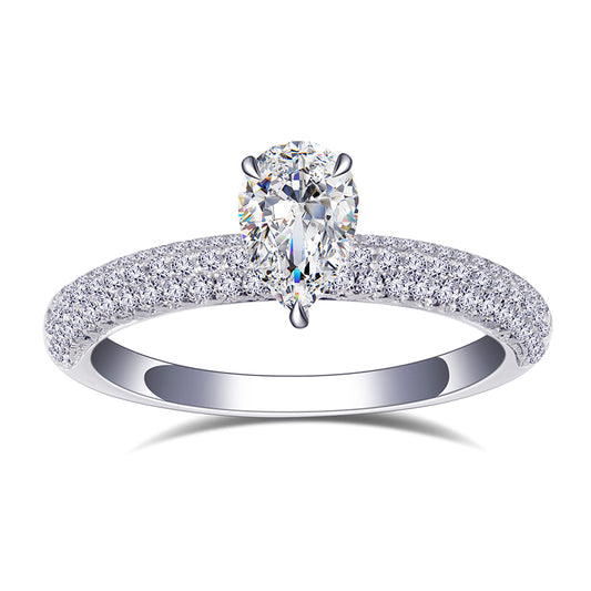 Eco-727: Anillo Teardrop Light con pavé de diamantes en forma de pera cultivados en laboratorio en oro blanco de 18 quilates
