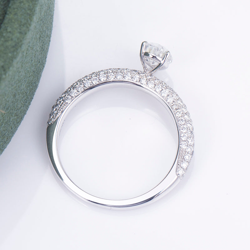 Eco-727: ティアドロップライト – ラボグロウンペアシェイプダイヤモンドパヴェリング（18Kホワイトゴールド）