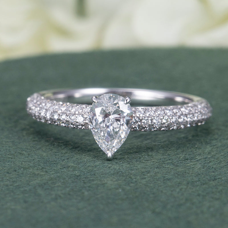 Eco-727: ティアドロップライト – ラボグロウンペアシェイプダイヤモンドパヴェリング（18Kホワイトゴールド）