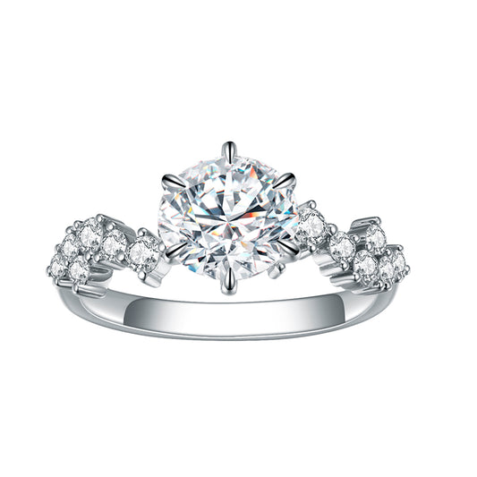 Eco-743: Aje atemporal – Anillo de diamantes redondos y baguette cultivados en laboratorio en oro blanco de 18 quilates