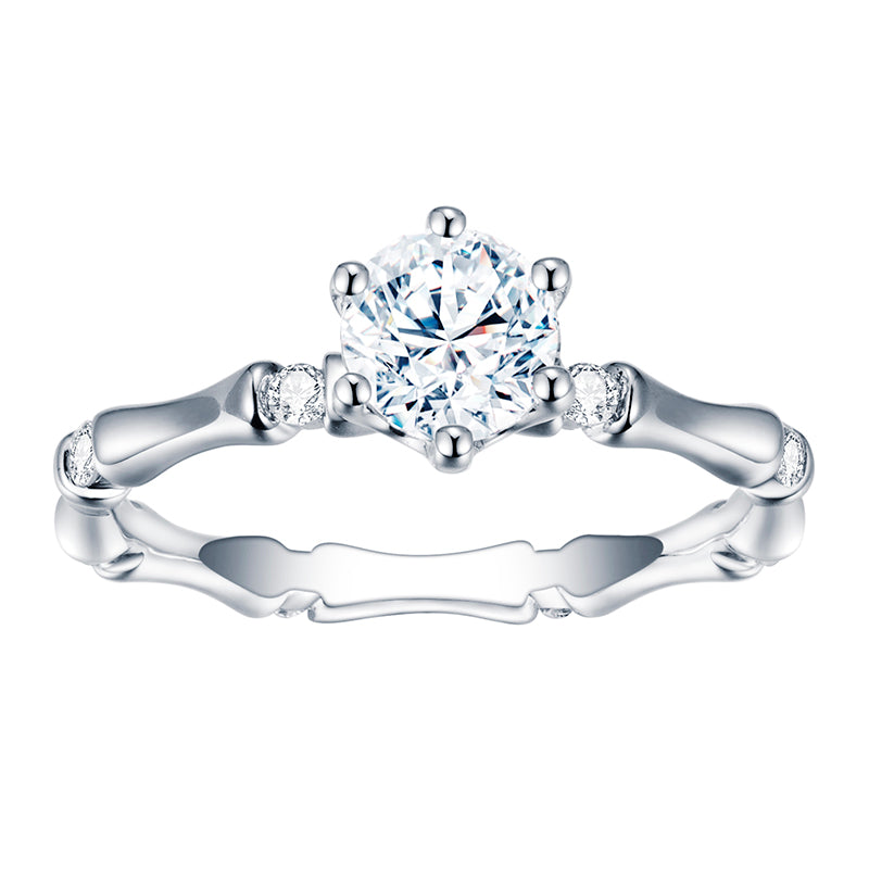 Eco-760: Whispering Grove – Anillo solitario de bambú con diamantes cultivados en laboratorio en oro blanco de 18 quilates