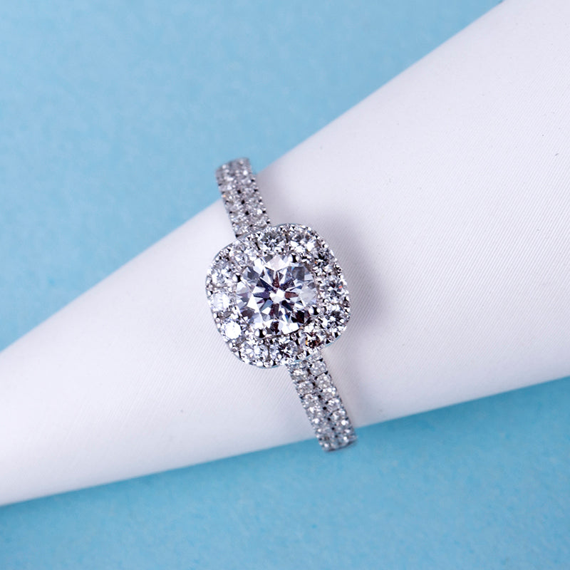 Eco-761: Bamboo Bloom – Anillo solitario de diamantes cultivados en laboratorio en oro blanco de 18 quilates