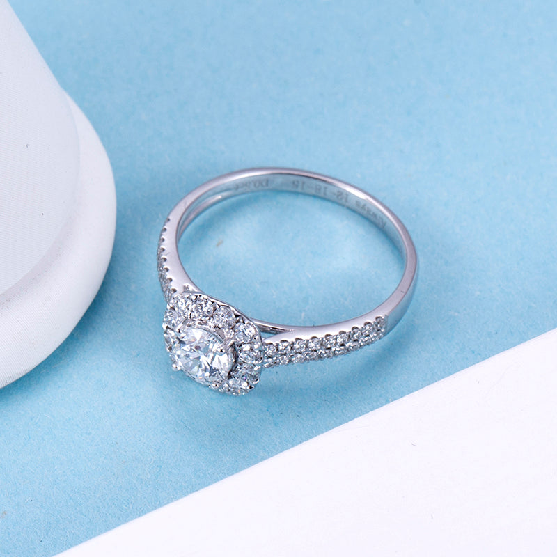 Eco-761: Bamboo Bloom – Anillo solitario de diamantes cultivados en laboratorio en oro blanco de 18 quilates