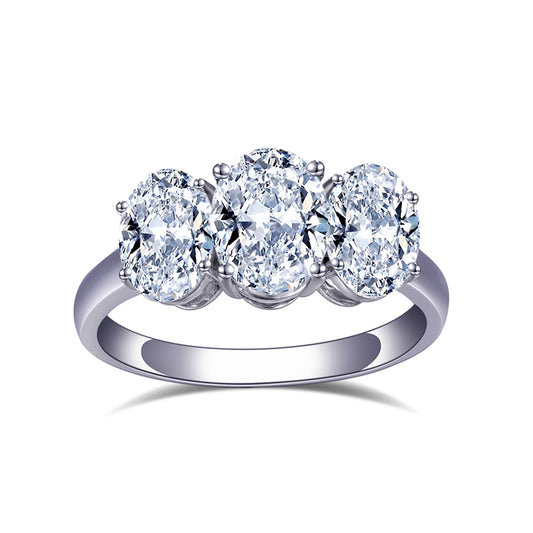 Eco-785: Trilight Promise – Anillo de tres piedras con diamantes ovalados cultivados en laboratorio en oro blanco de 18 quilates