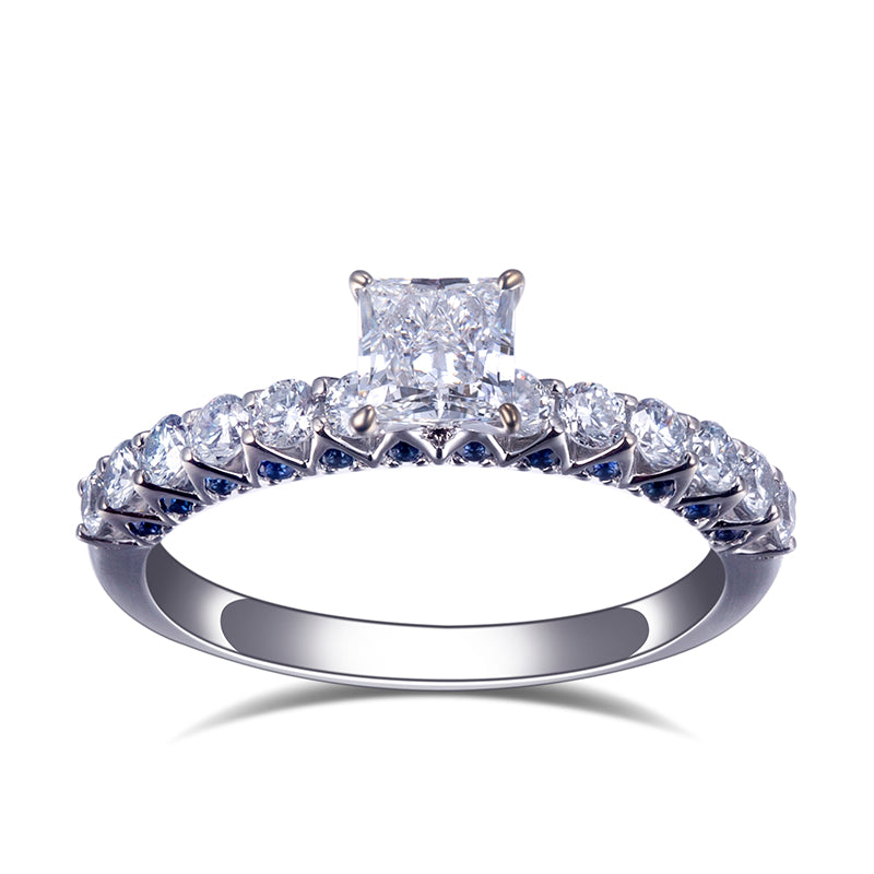 Eco-809: クラリティクラウン - 18Kホワイトゴールドのラボグロウンプリンセスダイヤモンドリング