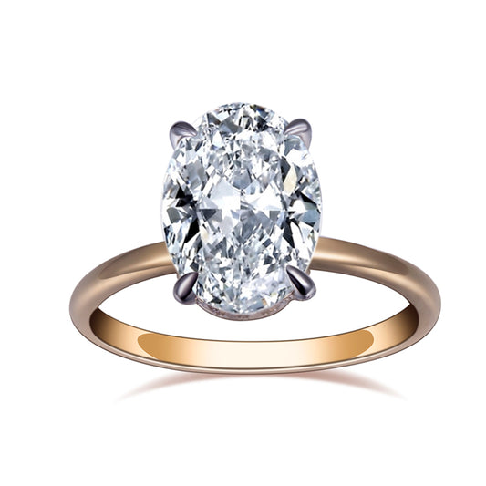 Eco-811: Elipse dorada – Anillo solitario con diamante ovalado cultivado en laboratorio en oro amarillo de 18 quilates