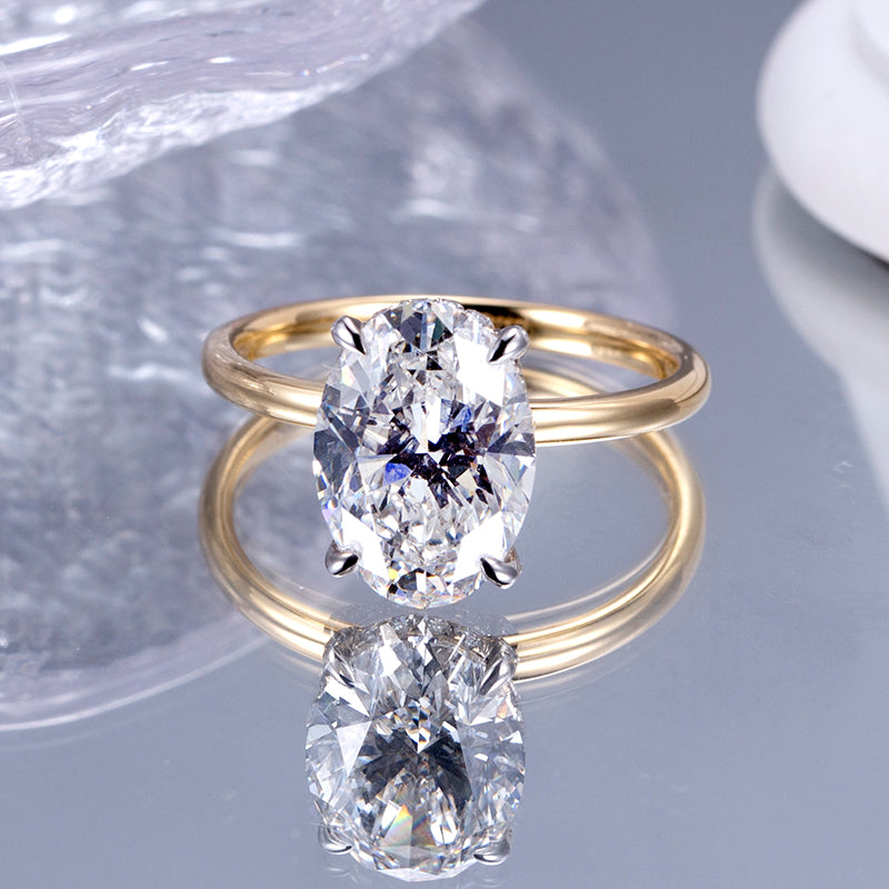 Eco-811: ゴールデンエリプス – ラボグロウンオーバルダイヤモンドソリティアリング（18Kイエローゴールド）