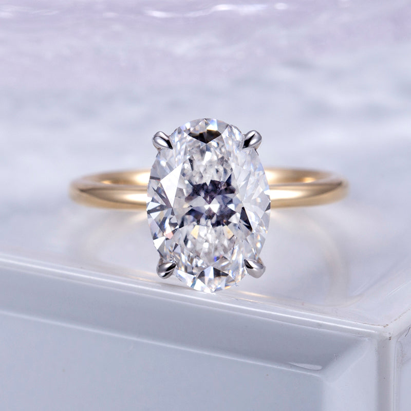 Eco-811: ゴールデンエリプス – ラボグロウンオーバルダイヤモンドソリティアリング（18Kイエローゴールド）