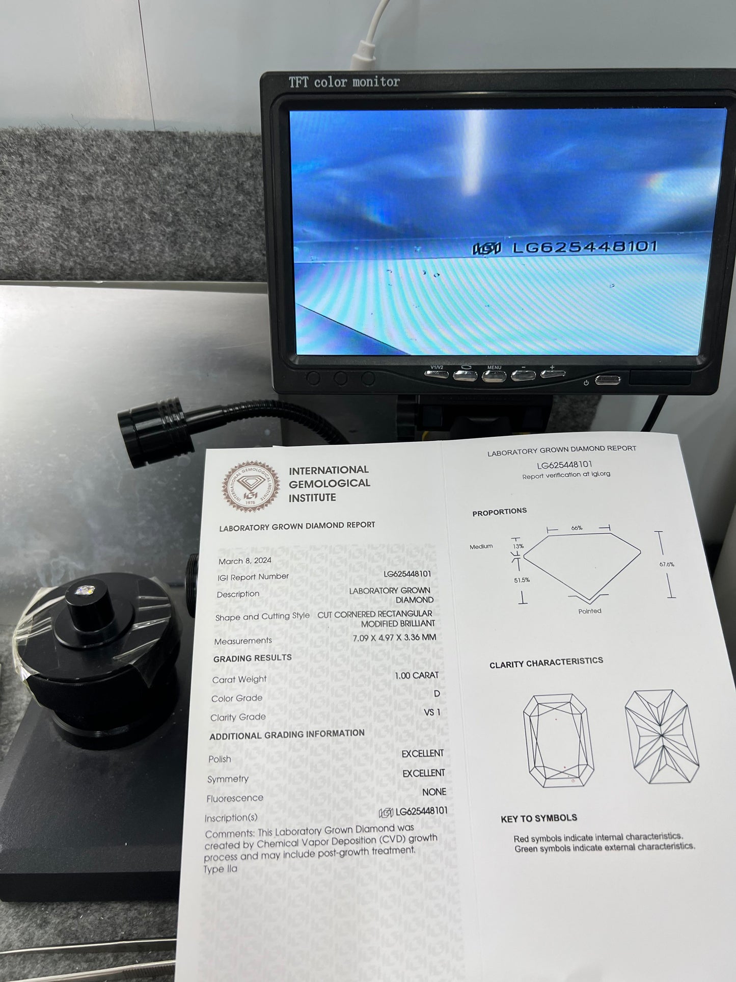 Radiant D VS1 EX EX 1ct CVD Lab Grown Diamond with IGI Certificate LG625448101