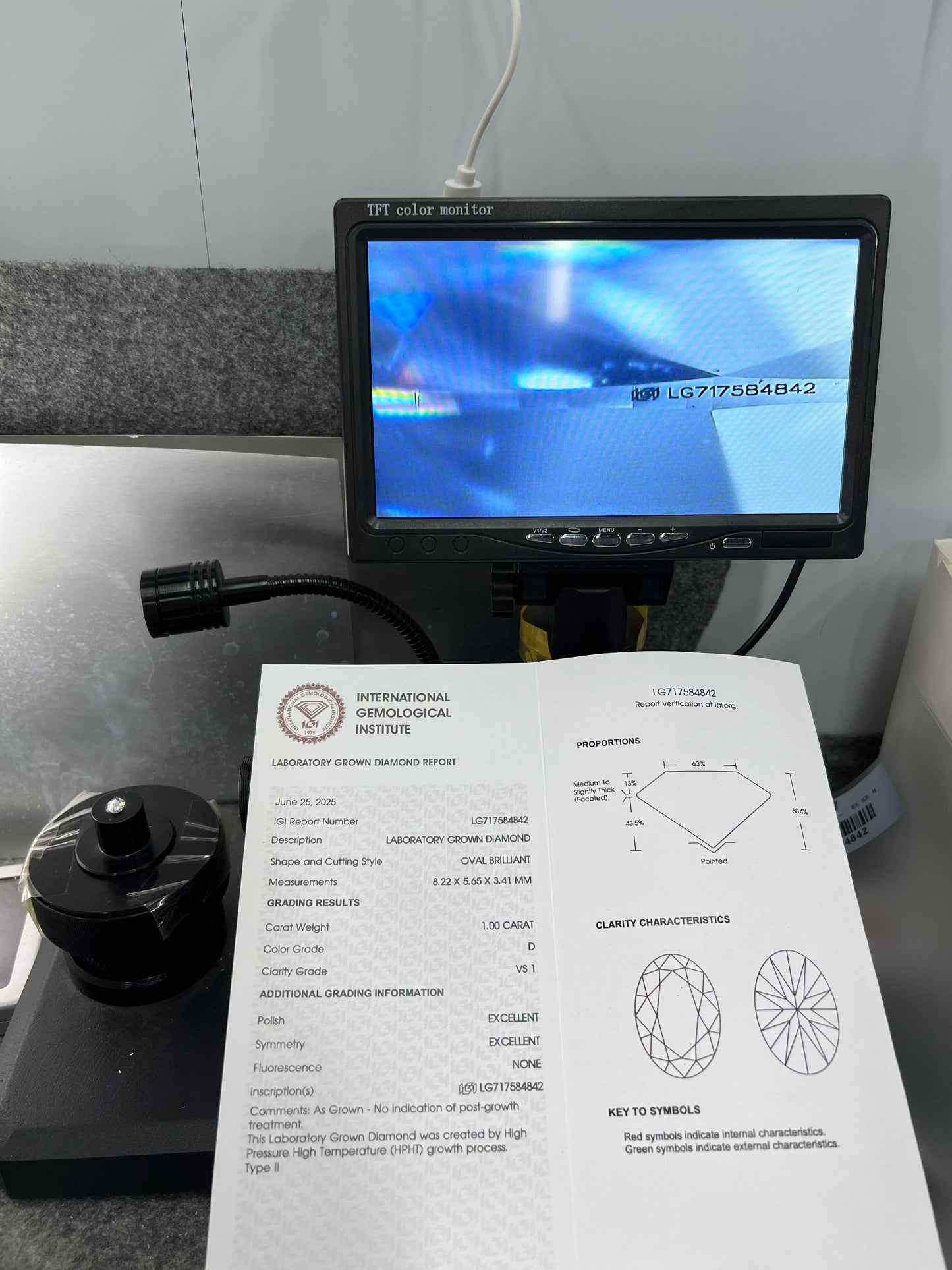 Oval Brilliant D VS1 EX 1ct HPHT Lab Grown Diamond with IGI Certificate LG717584842