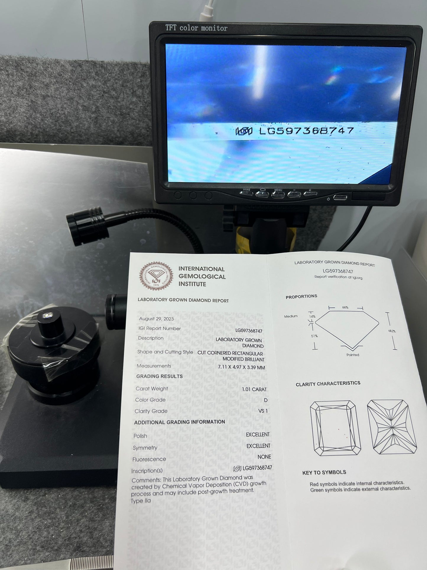 Radiant D VS1 EX EX 1.01ct CVD Lab Grown Diamond with IGI Certificate LG597368747