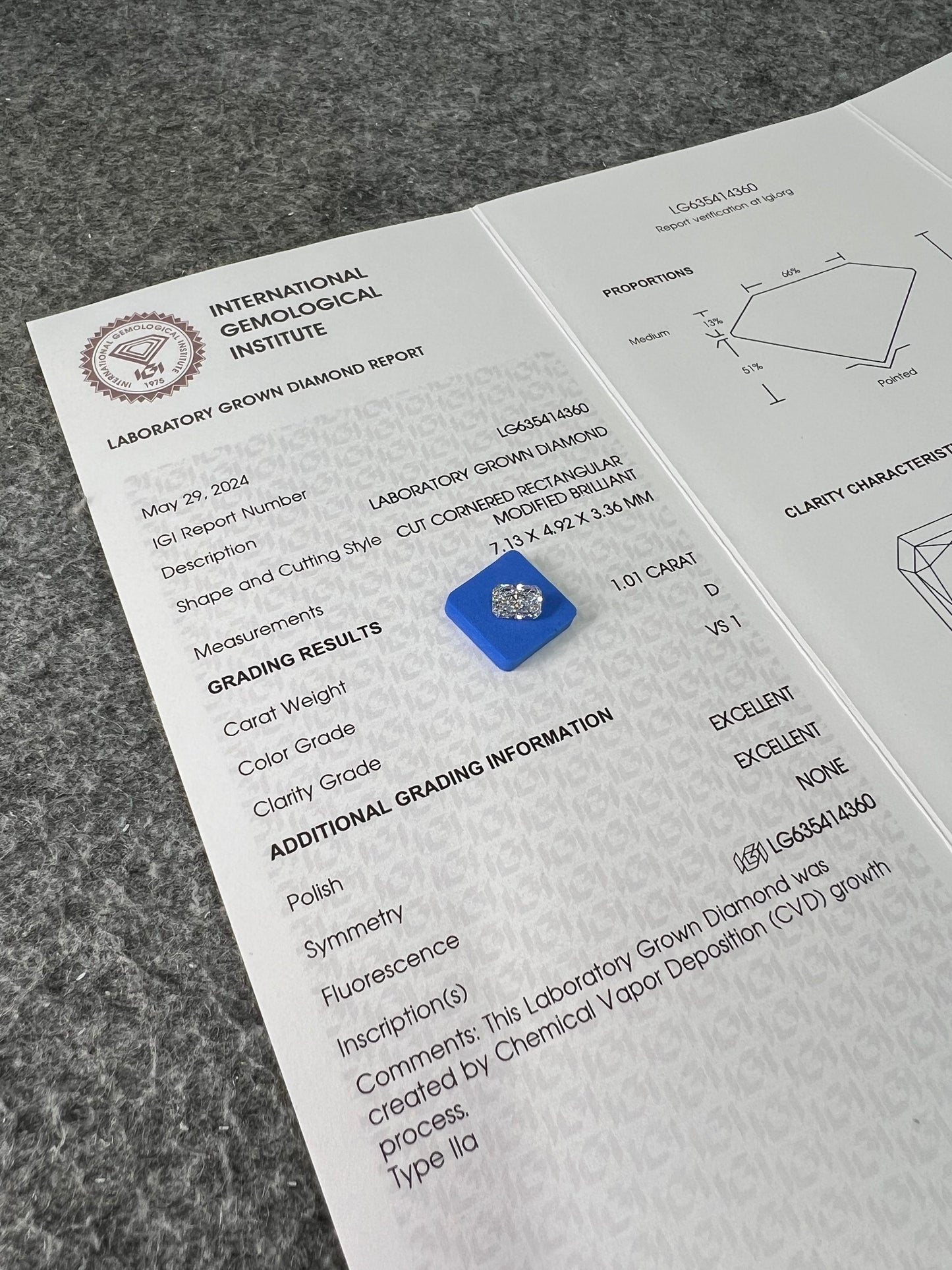 Radiant D VS1 EX EX 1.01ct CVD Lab Grown Diamond with IGI Certificate LG 635414360