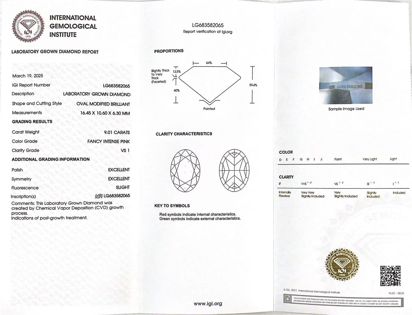 Oval Cut 9.01ct Fancy Intense Pink VS1 CVD Lab Grown Diamond IGI Certificate LG 683582065