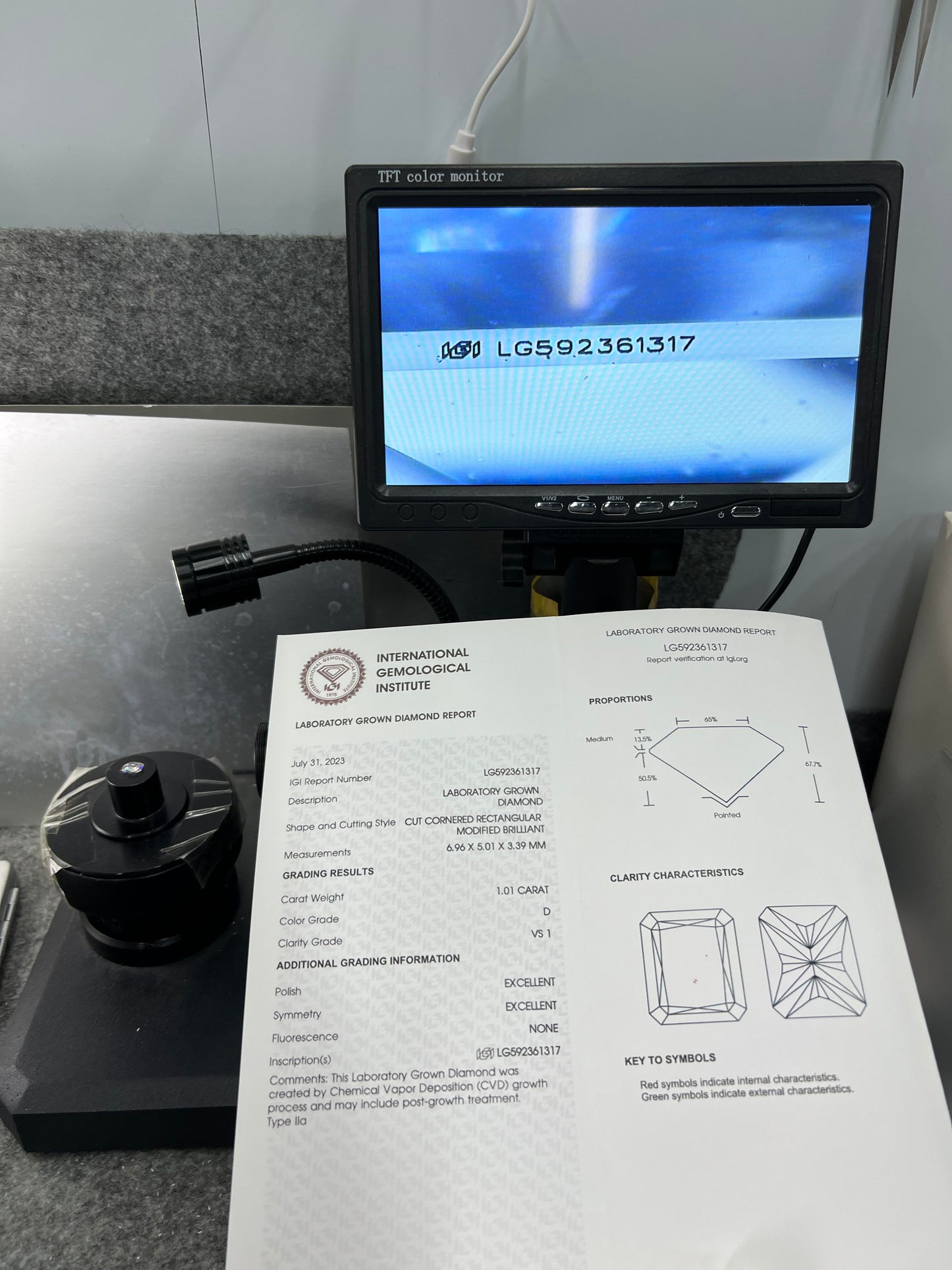 Radiant D VS1 EX EX 1.01ct CVD Lab Grown Diamond with IGI Certificate LG592361317