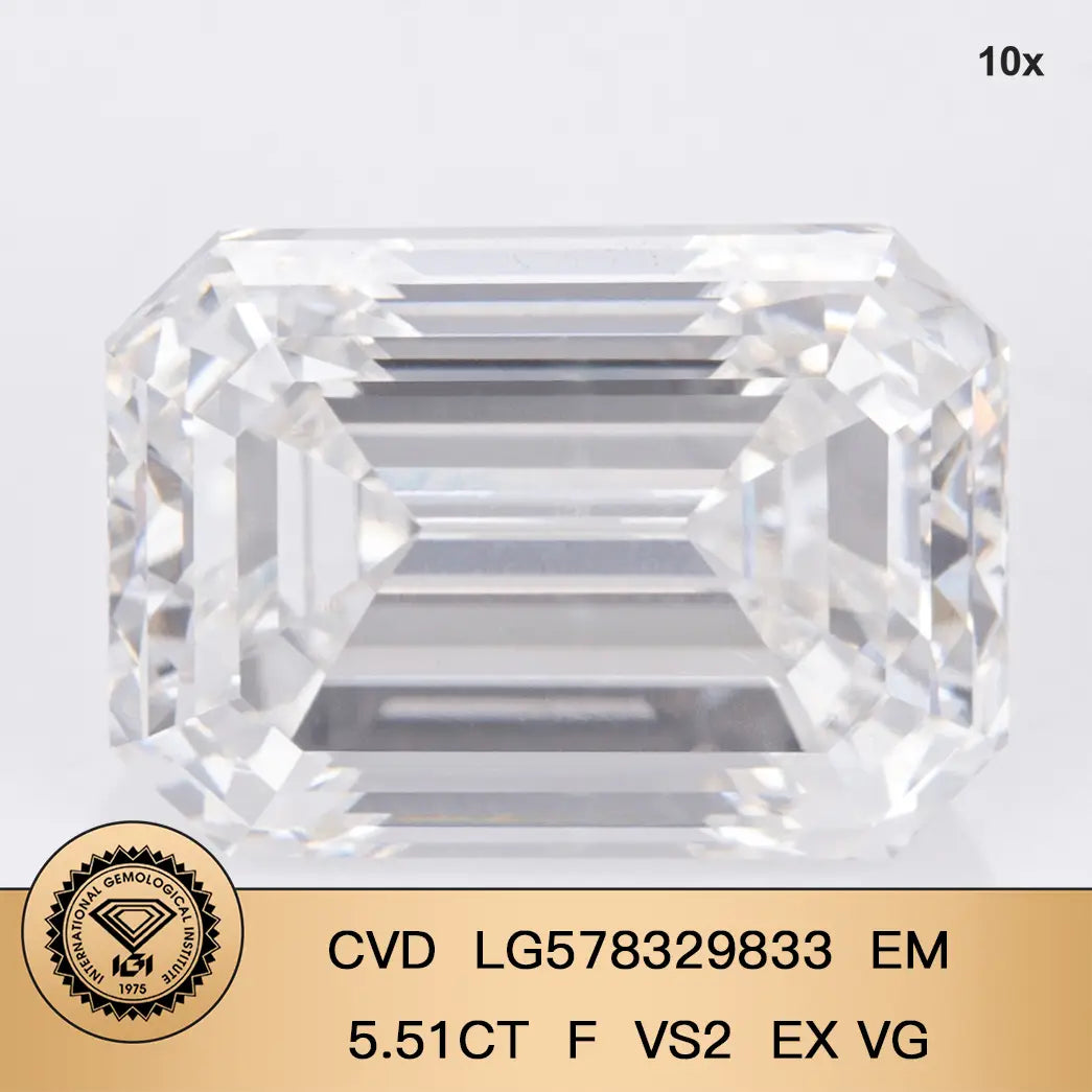 Emerald Cut 5.5ct F VS2 CVD Lab Grown Diamond IGI Certificate LG578329833