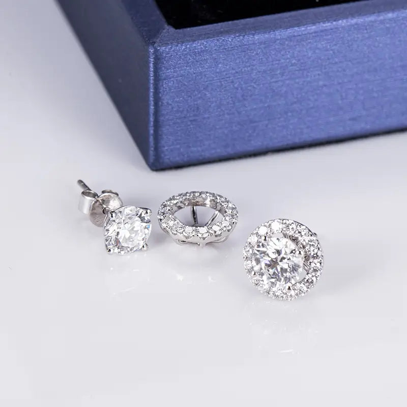 Ecogemma Double Radiance Studs: 0.83ct D/VS2 Lab Diamond Earrings with Halo in 18K White Gold