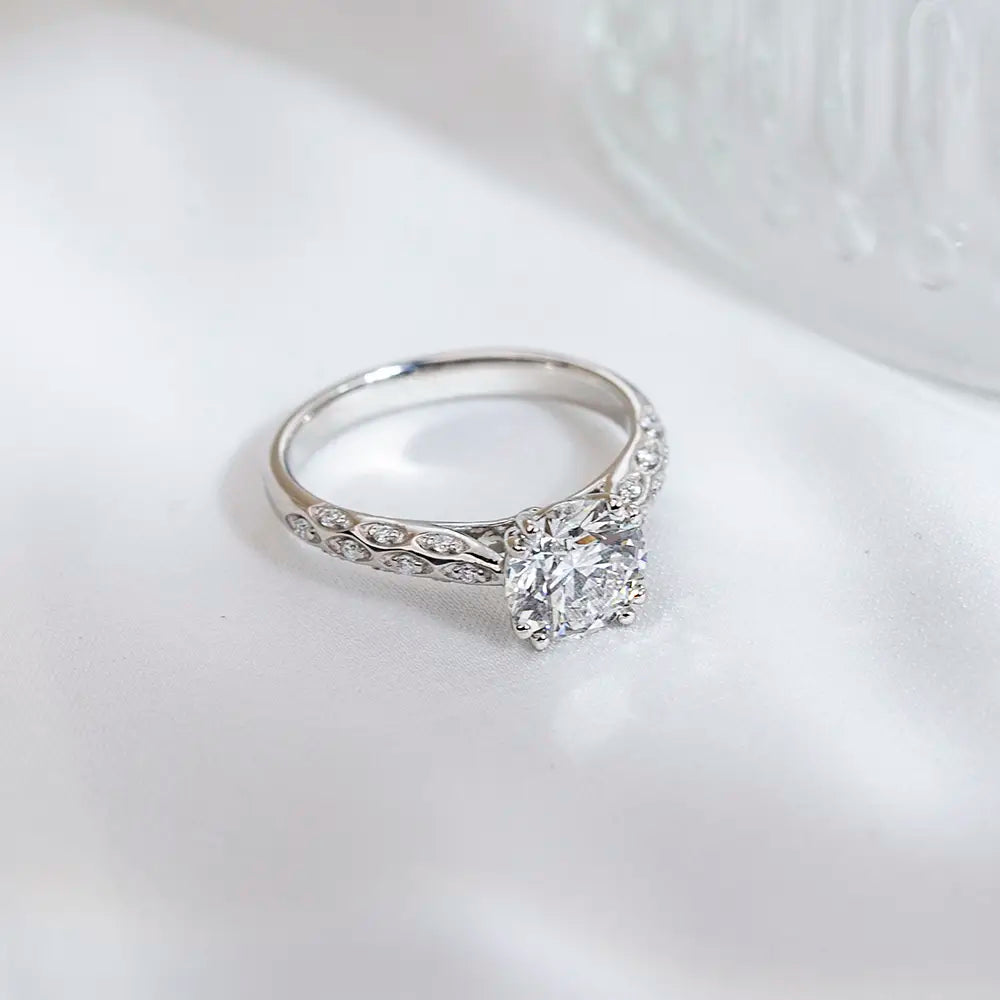 Platinum PT950 Solitaire Ring | 1.5ct Round Lab-Grown Diamond w/ Marquise Side Stones | IGI Certified