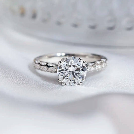 Platinum PT950 Solitaire Ring | 1.5ct Round Lab-Grown Diamond w/ Marquise Side Stones | IGI Certified