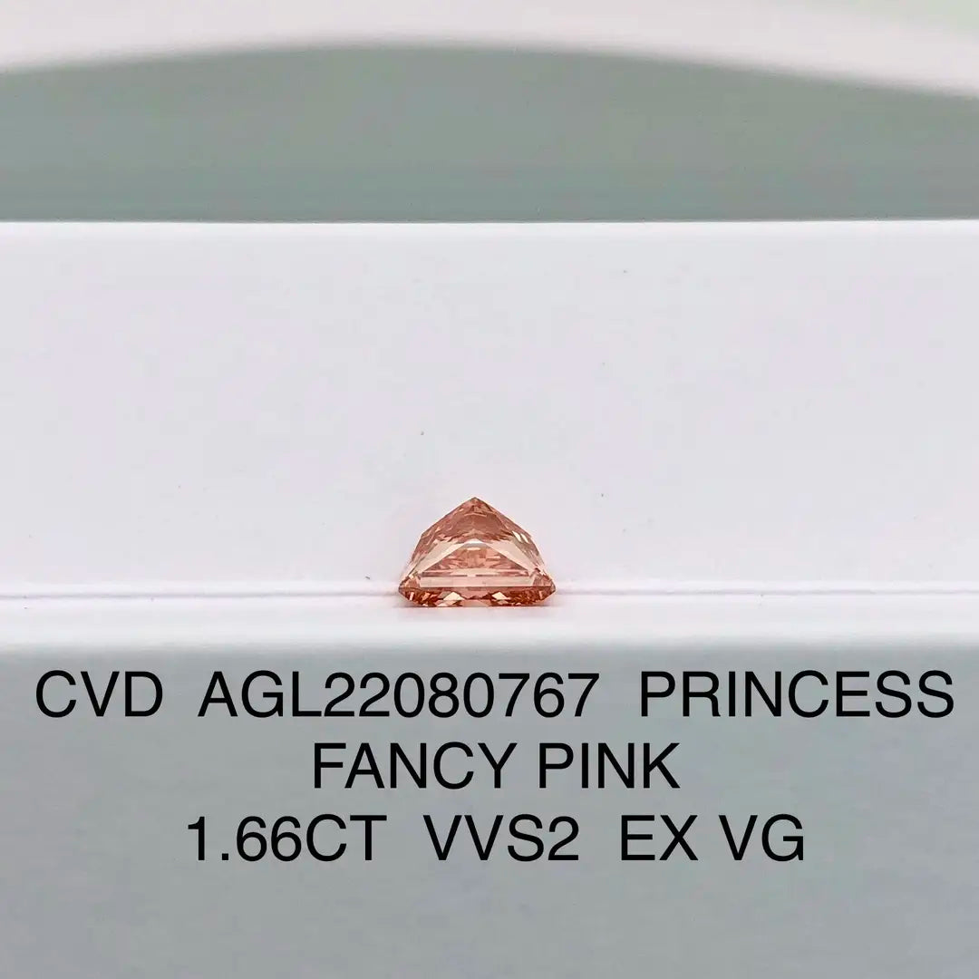 Princess cut 1.66ct Fancy Pink VVS2  EX VG CVD Lab Grown Diamond  AGL Certificate 22080767