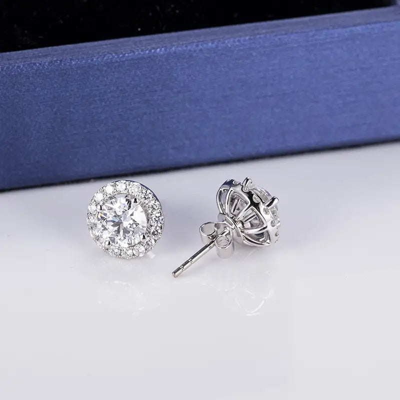 Ecogemma Double Radiance Studs: 0.83ct D/VS2 Lab Diamond Earrings with Halo in 18K White Gold