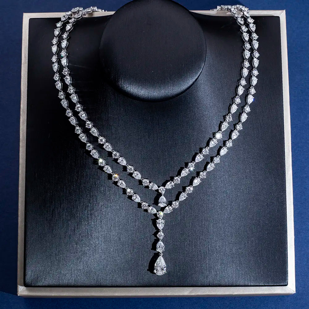 Ecogemma-853 Couture Trilogy: Custom 160+ Lab Diamond Suite in 18K White Gold (Tennis Necklace, Earrings & Ring)