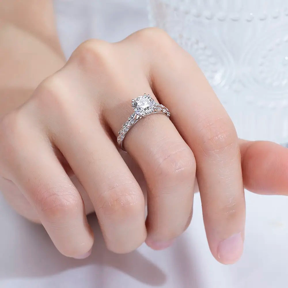Platinum PT950 Solitaire Ring | 1.5ct Round Lab-Grown Diamond w/ Marquise Side Stones | IGI Certified