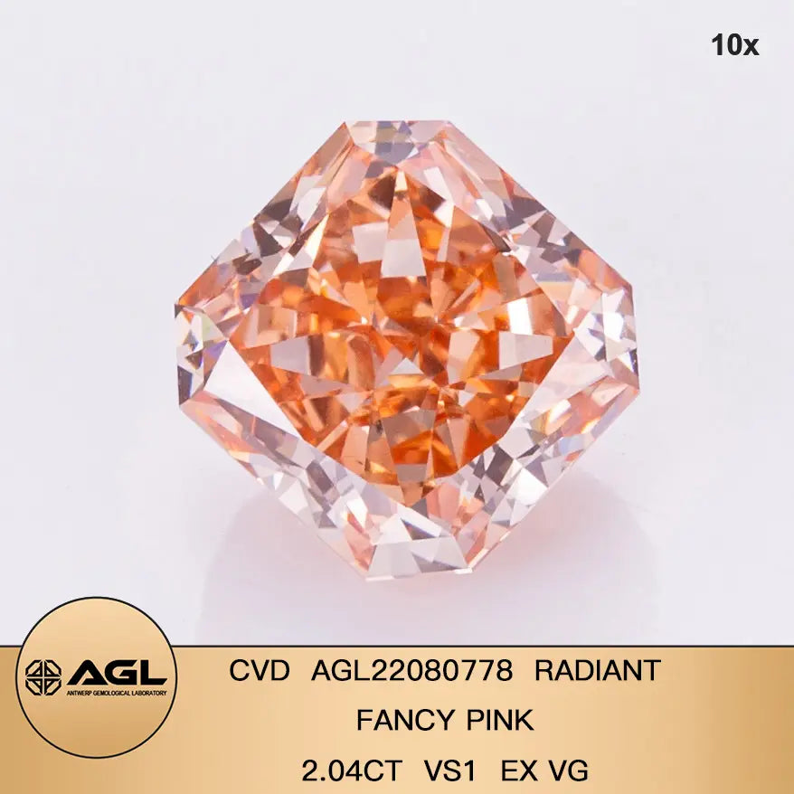 Radiant 2.04ct Fancy Pink VS1 EX VG CVD  Lab Grown Diamond AGL Certificate 22080778