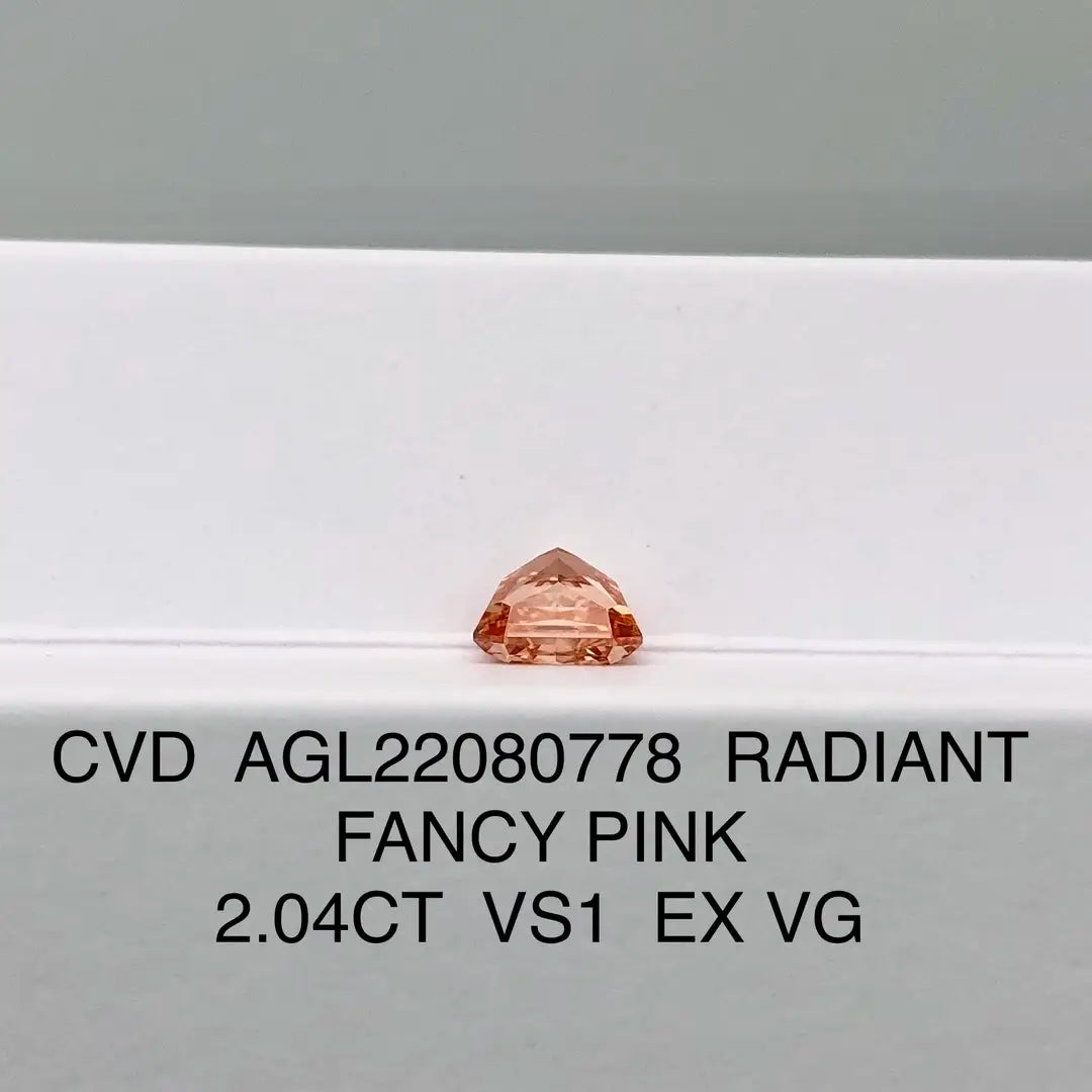 Radiant 2.04ct Fancy Pink VS1 EX VG CVD  Lab Grown Diamond AGL Certificate 22080778
