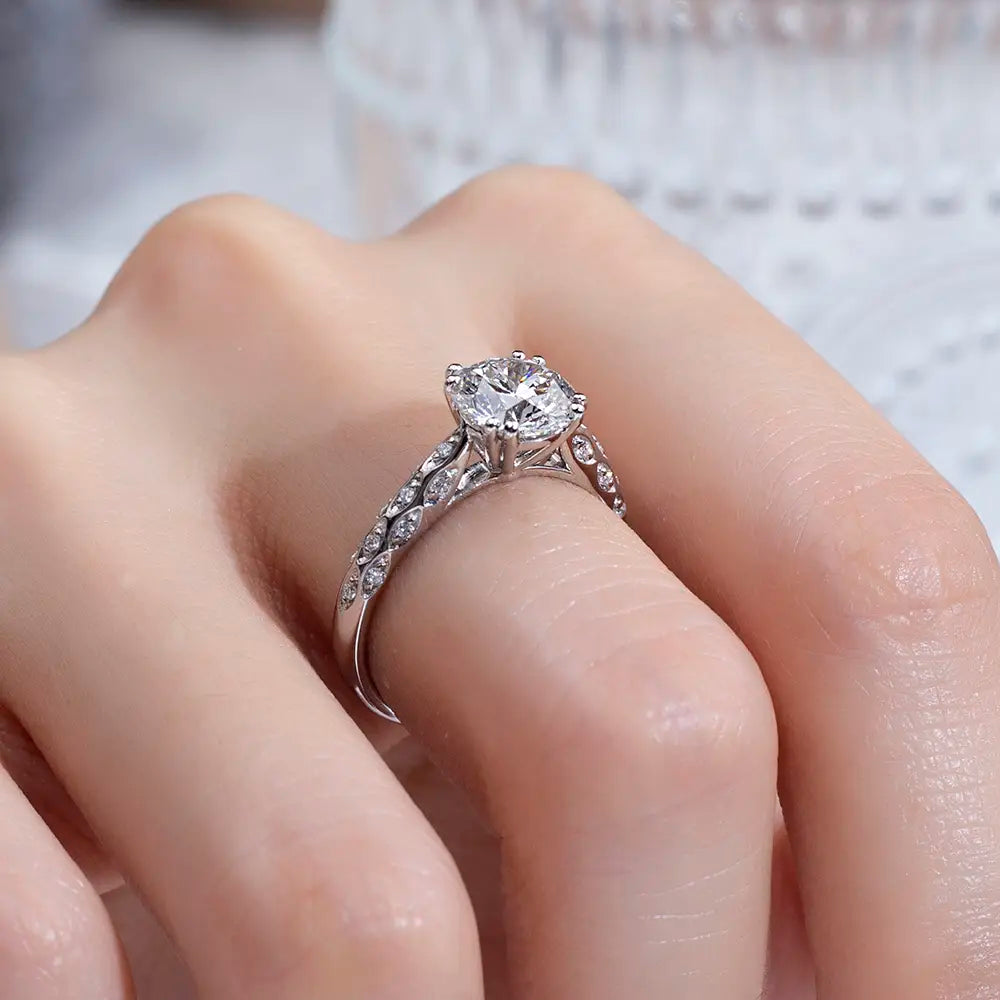 Platinum PT950 Solitaire Ring | 1.5ct Round Lab-Grown Diamond w/ Marquise Side Stones | IGI Certified