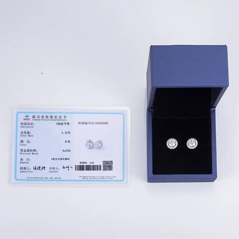 Ecogemma Double Radiance Studs: 0.83ct D/VS2 Lab Diamond Earrings with Halo in 18K White Gold