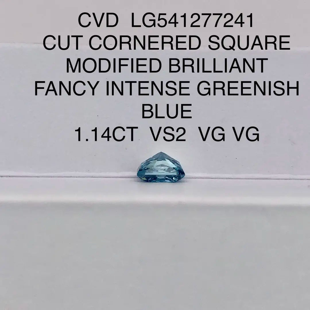 Radiant Cut 1.14ct Fancy Intense Greenish Blue VS2 CVD Lab Grown Diamond IGI Certificate LG541277241