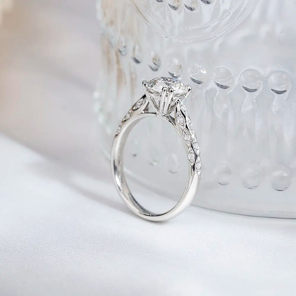 Platinum PT950 Solitaire Ring | 1.5ct Round Lab-Grown Diamond w/ Marquise Side Stones | IGI Certified