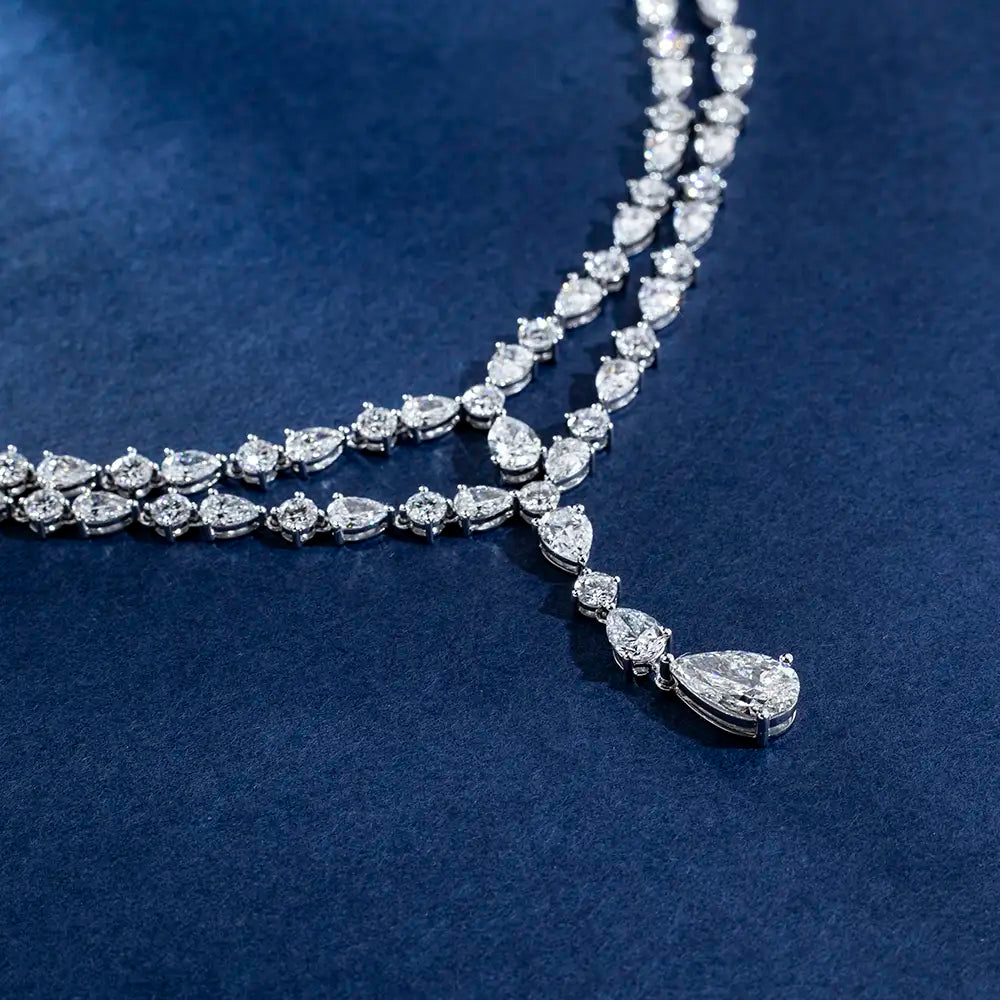 Ecogemma-853 Couture Trilogy: Custom 160+ Lab Diamond Suite in 18K White Gold (Tennis Necklace, Earrings & Ring)