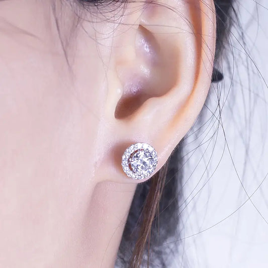 Ecogemma Double Radiance Studs: 0.83ct D/VS2 Lab Diamond Earrings with Halo in 18K White Gold