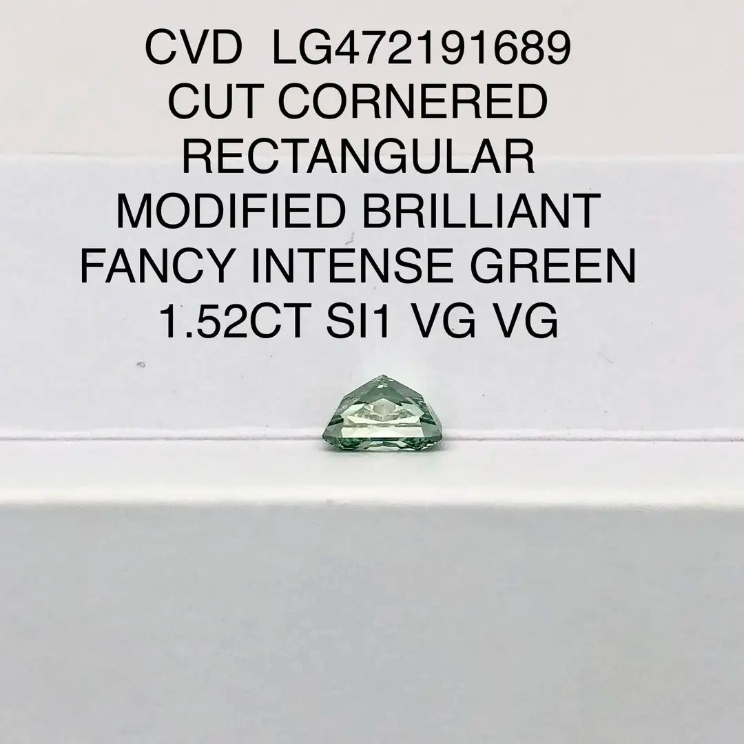 Radiant Cut 1.52ct Fancy Intense Green SI1 CVD Lab Grown Diamond IGI Certificate LG472191689