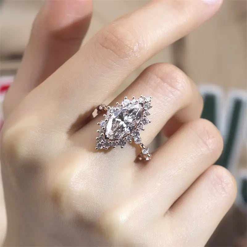 Eco-1436 | 14K Rose Gold 3.07CT Marquise-Cut Lab-Grown Diamond Halo Ring