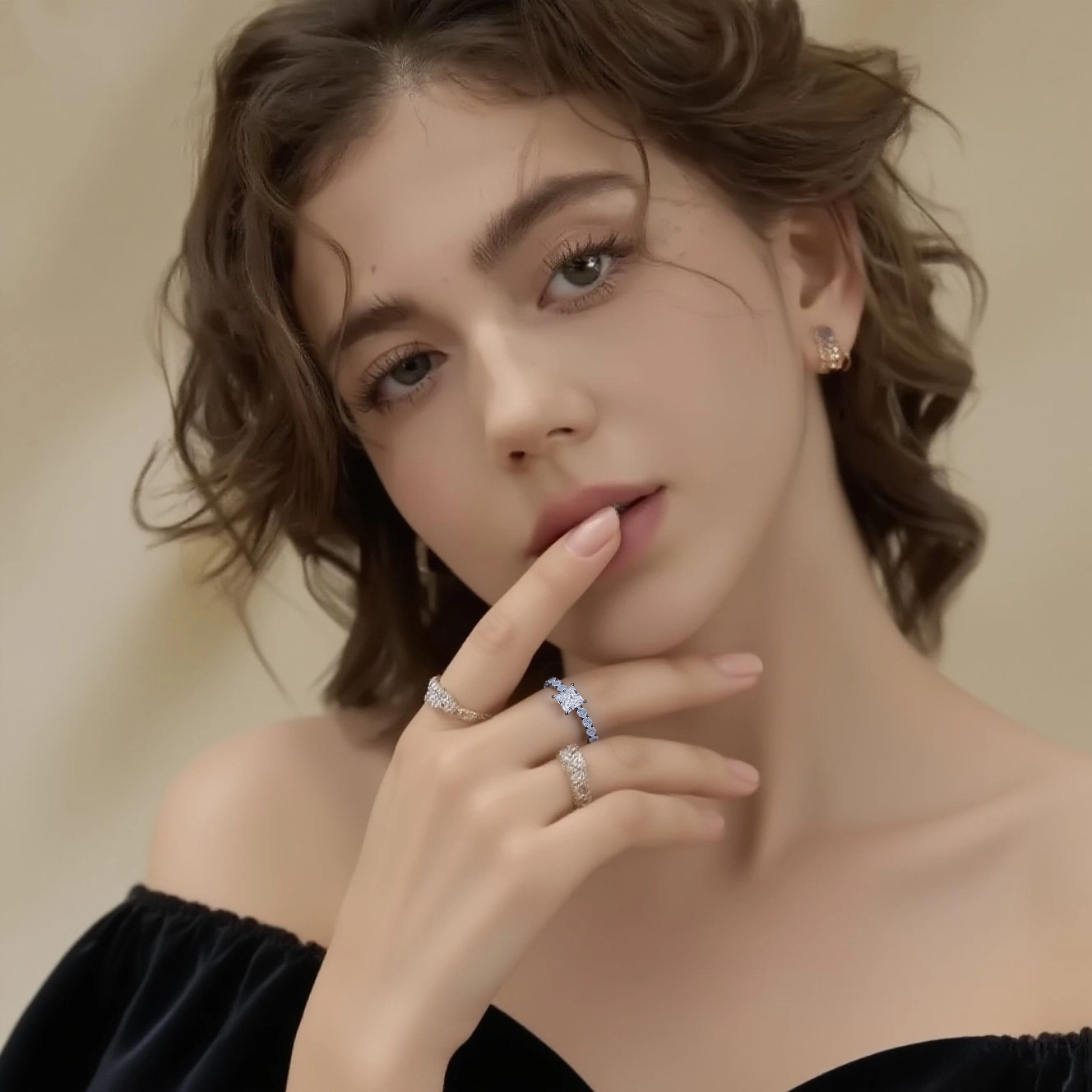 Eco-809: クラリティクラウン - 18Kホワイトゴールドのラボグロウンプリンセスダイヤモンドリング