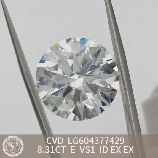 Round Cut 8.31ct E VS1 CVD Lab Grown Diamond IGI Certificate LG604377429