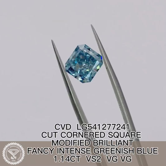Radiant Cut 1.14ct Fancy Intense Greenish Blue VS2 CVD Lab Grown Diamond IGI Certificate LG541277241
