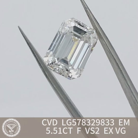 Emerald Cut 5.5ct F VS2 CVD Lab Grown Diamond IGI Certificate LG578329833