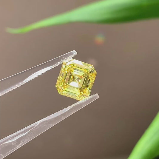 Asscher Cut Lab Diamond 1.62ct Fancy Vivid Yellow VS1 HPHT Yellow Lab Grown Diamond Yellow