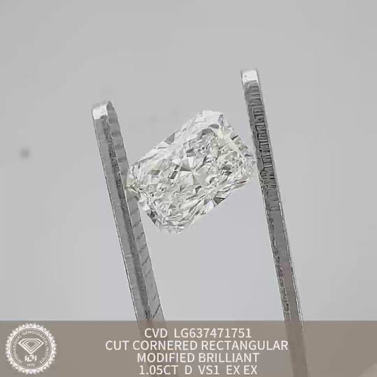 Lab Diamond 1.05CT D VS1 Radiant Cut Cornered Rectangular Modified Brilliant EX EX CVD LG637471751