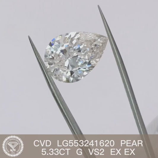 Pear Shape 5.3ct G VS2 CVD  Lab Grown Diamond IGI Certificate LG553241620